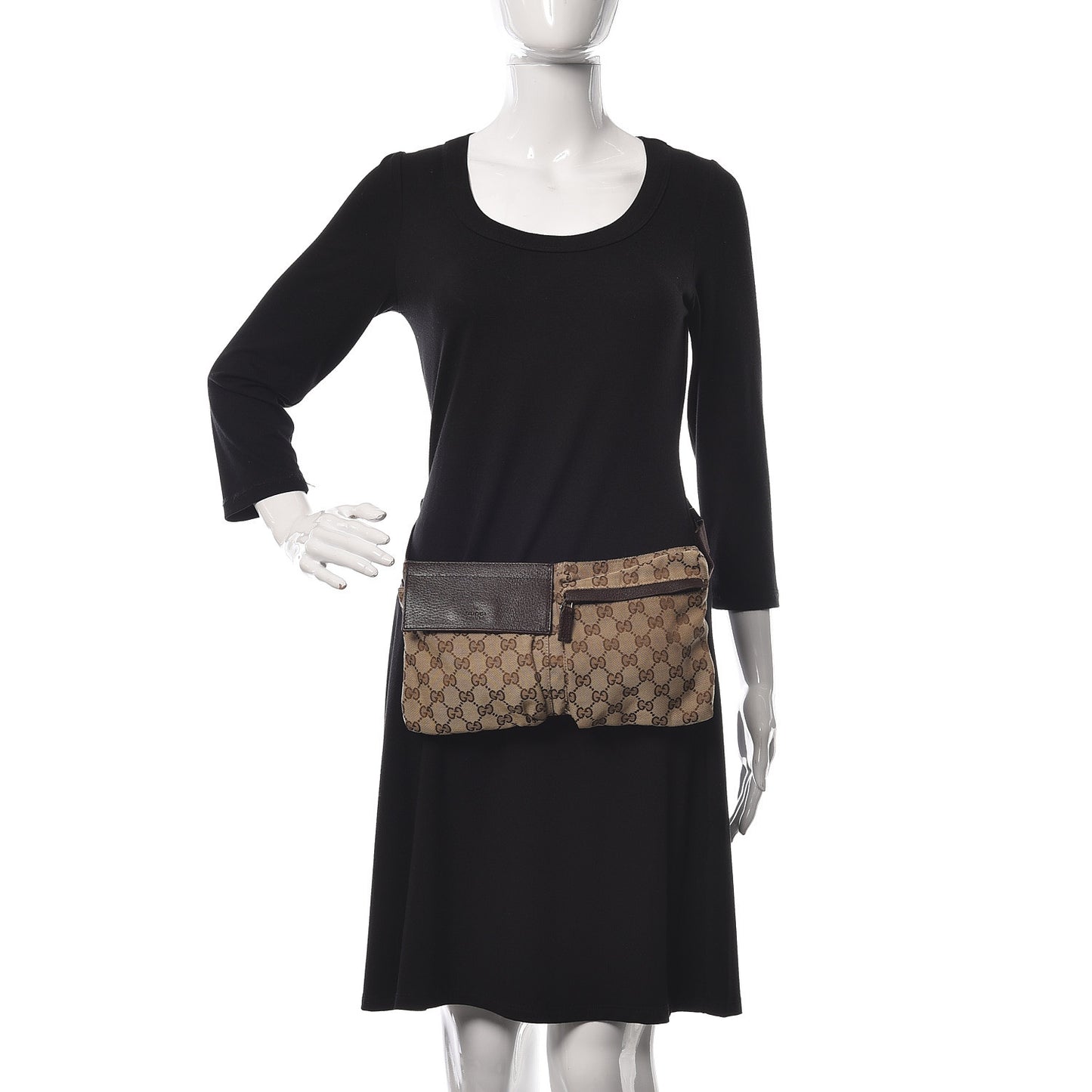 GG Monogram Double Pocket Belt Bag Dark Brown