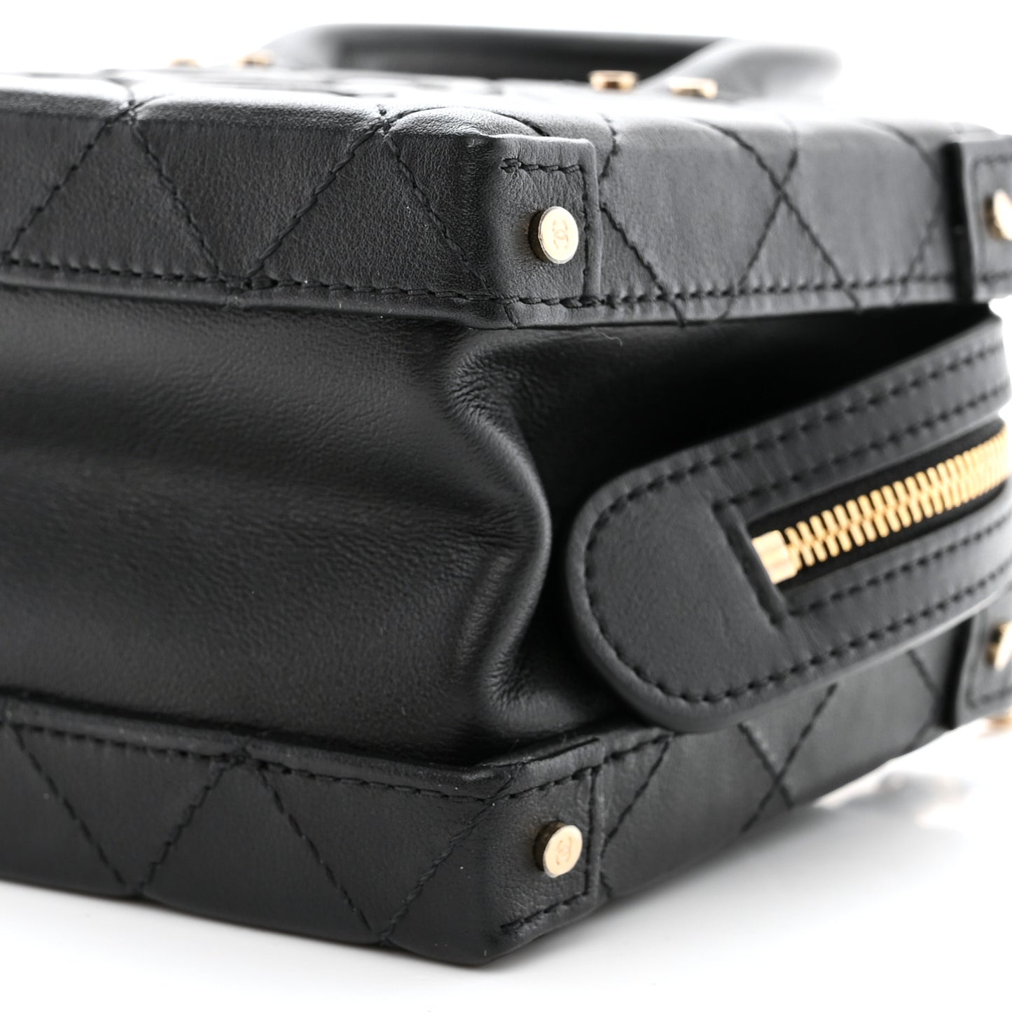 Calfskin Quilted Small Studded Square Vanity Case Black