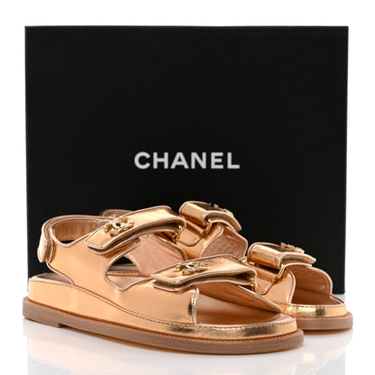 Chanel Metallic Laminated Calfskin Velcro Dad Sandals 37.5 Golden 9 of 9