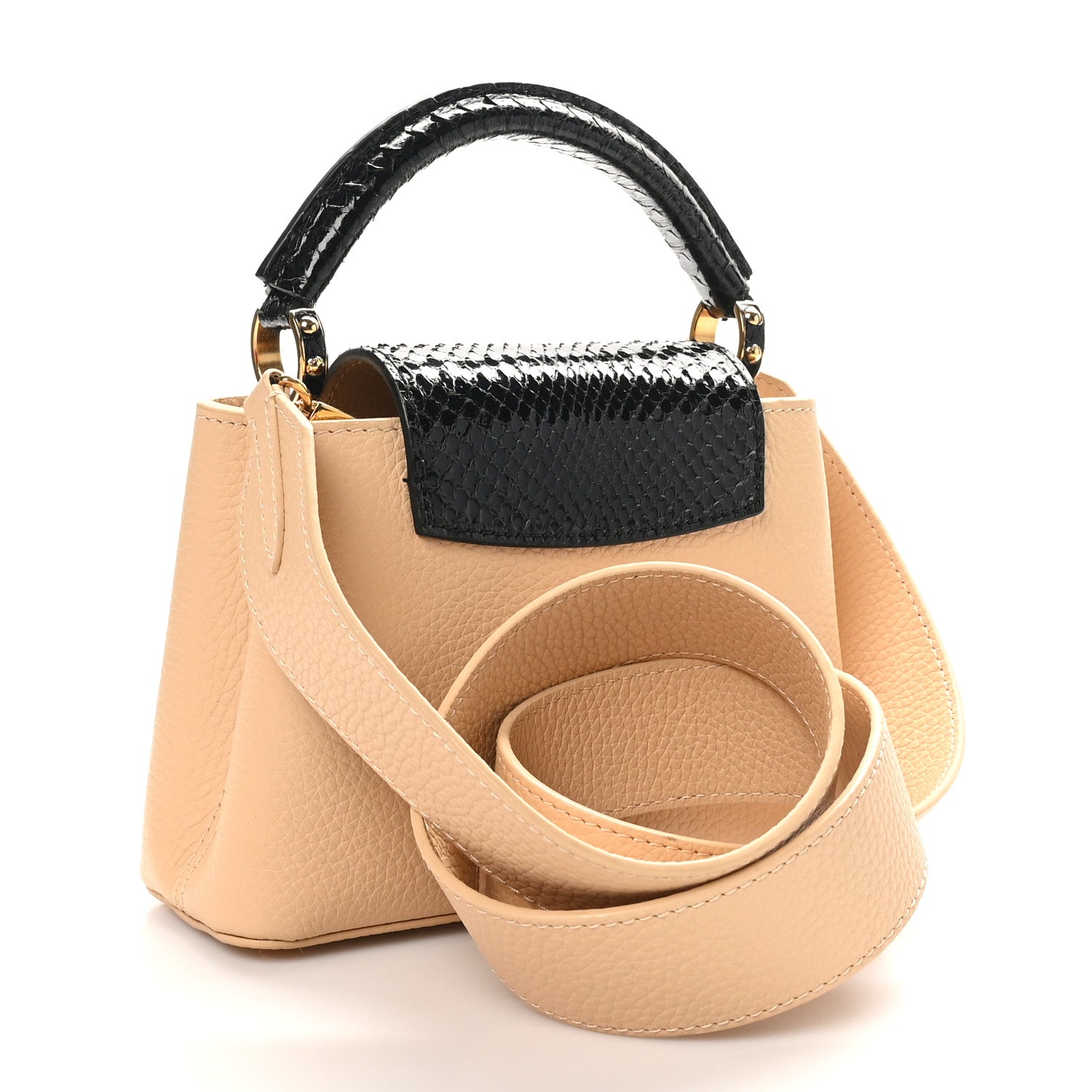 Louis Vuitton Taurillon Snakeskin Mini Capucines Beige Black 2 of 10