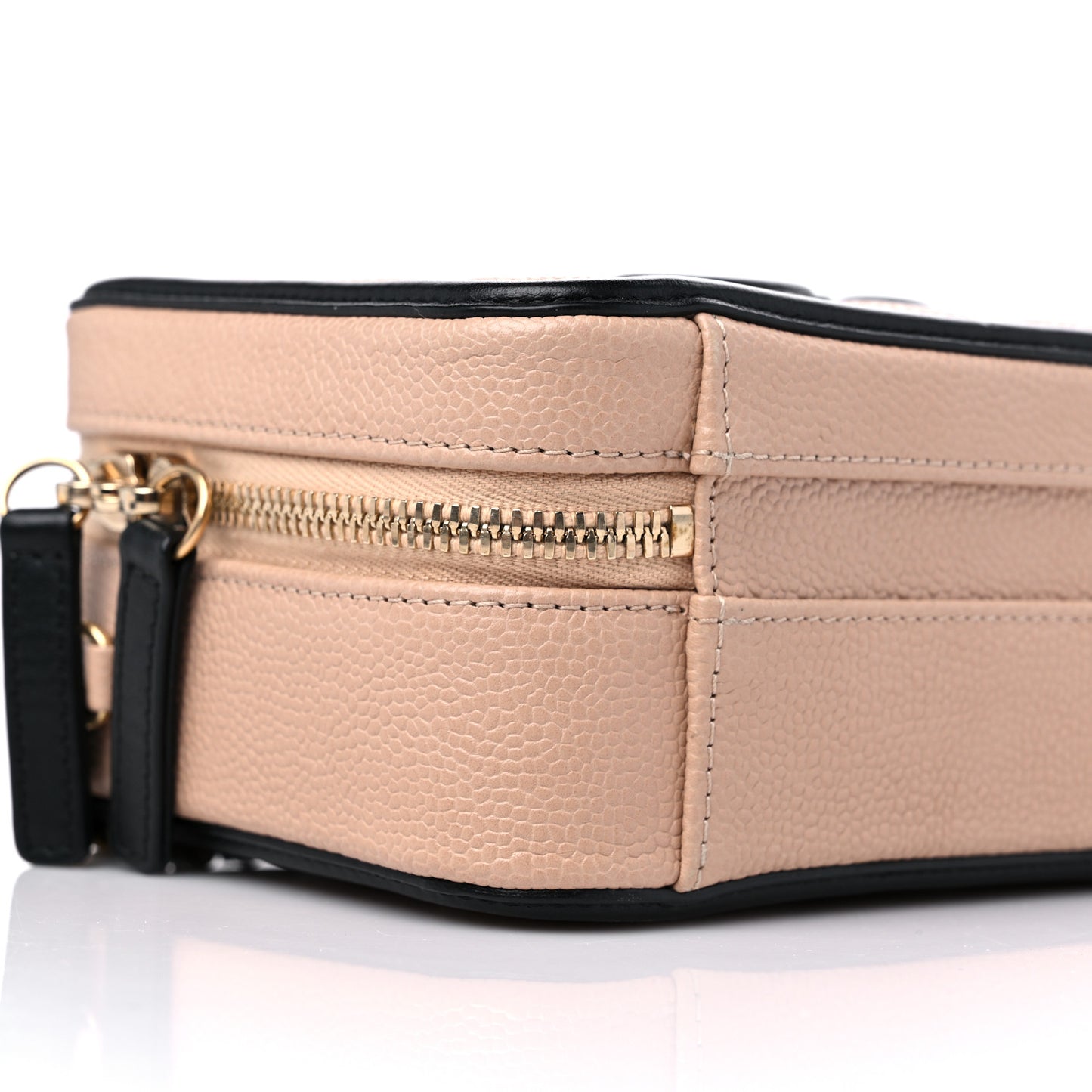 Caviar Quilted Small CC Filigree Vanity Case Beige Black