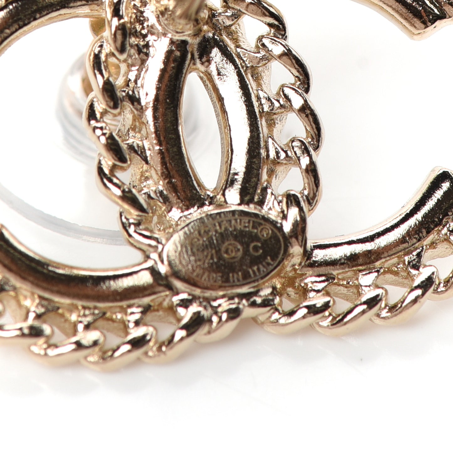 Crystal Chain CC Earrings Gold