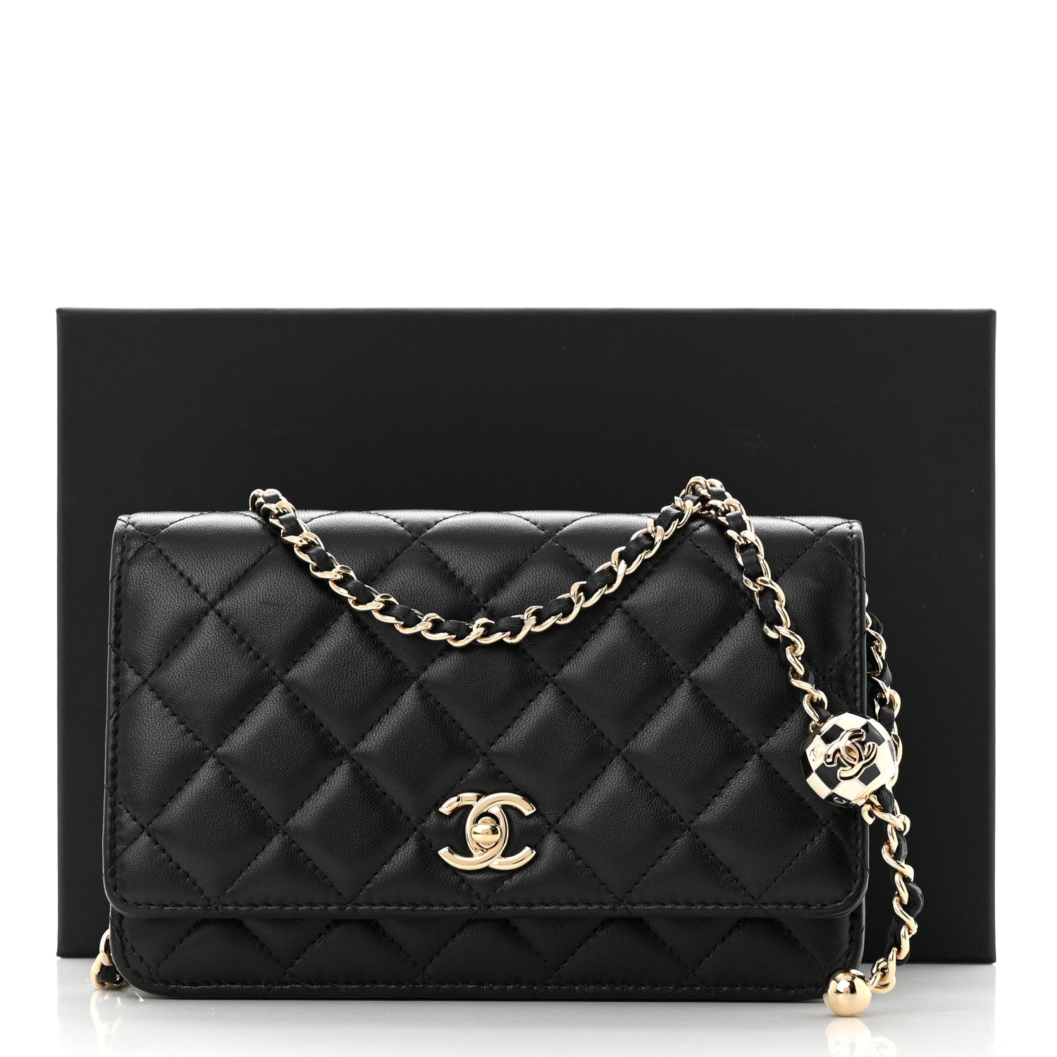 Chanel Lambskin Enamel Quilted Pearl Crush Wallet On Chain WOC Black 11 of 11