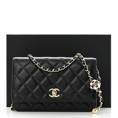 Chanel Lambskin Enamel Quilted Pearl Crush Wallet On Chain WOC Black 11 of 11