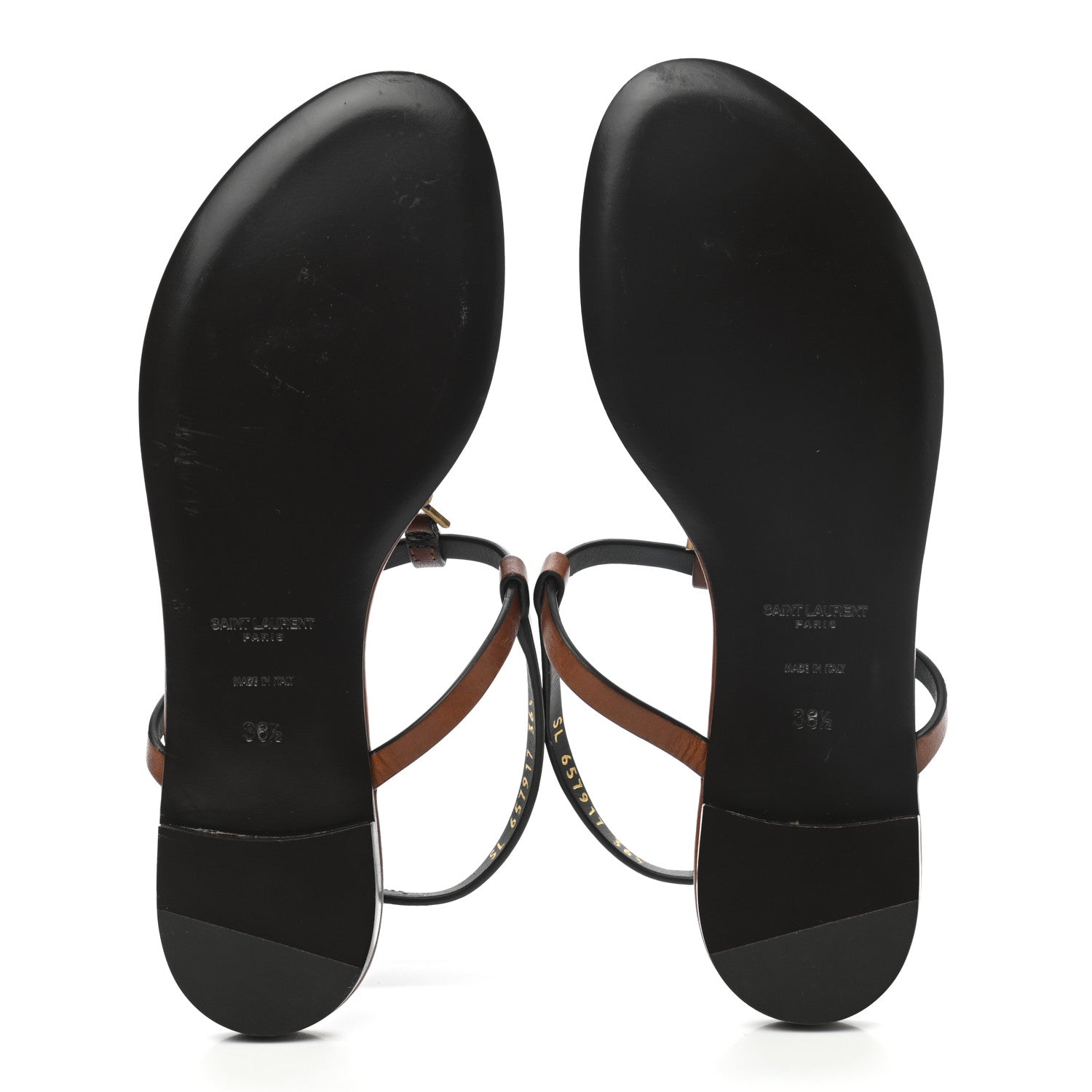 Saint Laurent Calfskin Cassandra Monogram Sandals 36.5 Brown 5 of 8