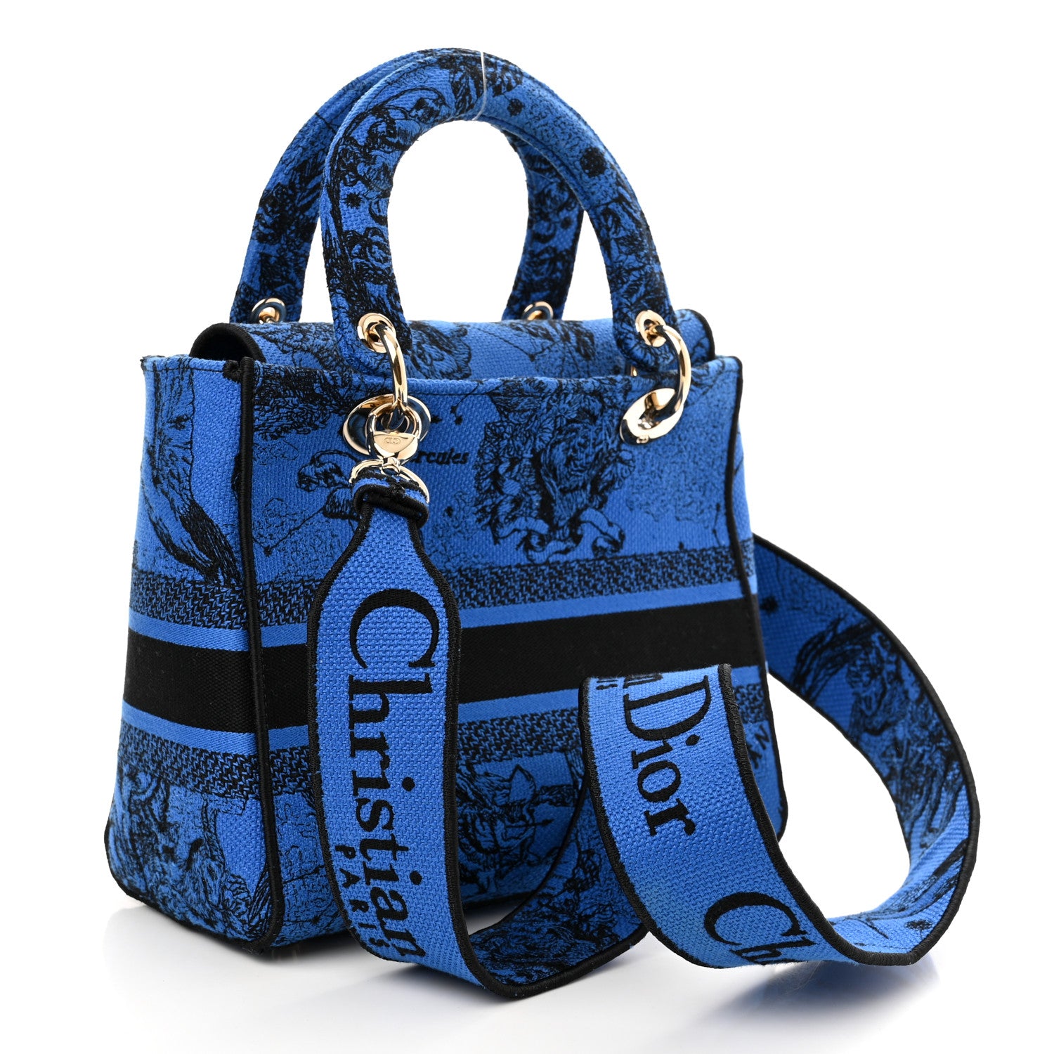 Christian Dior Canvas Toile de Jouy Zodiac Embroidered Medium Lady D-Lite Blue 3 of 9
