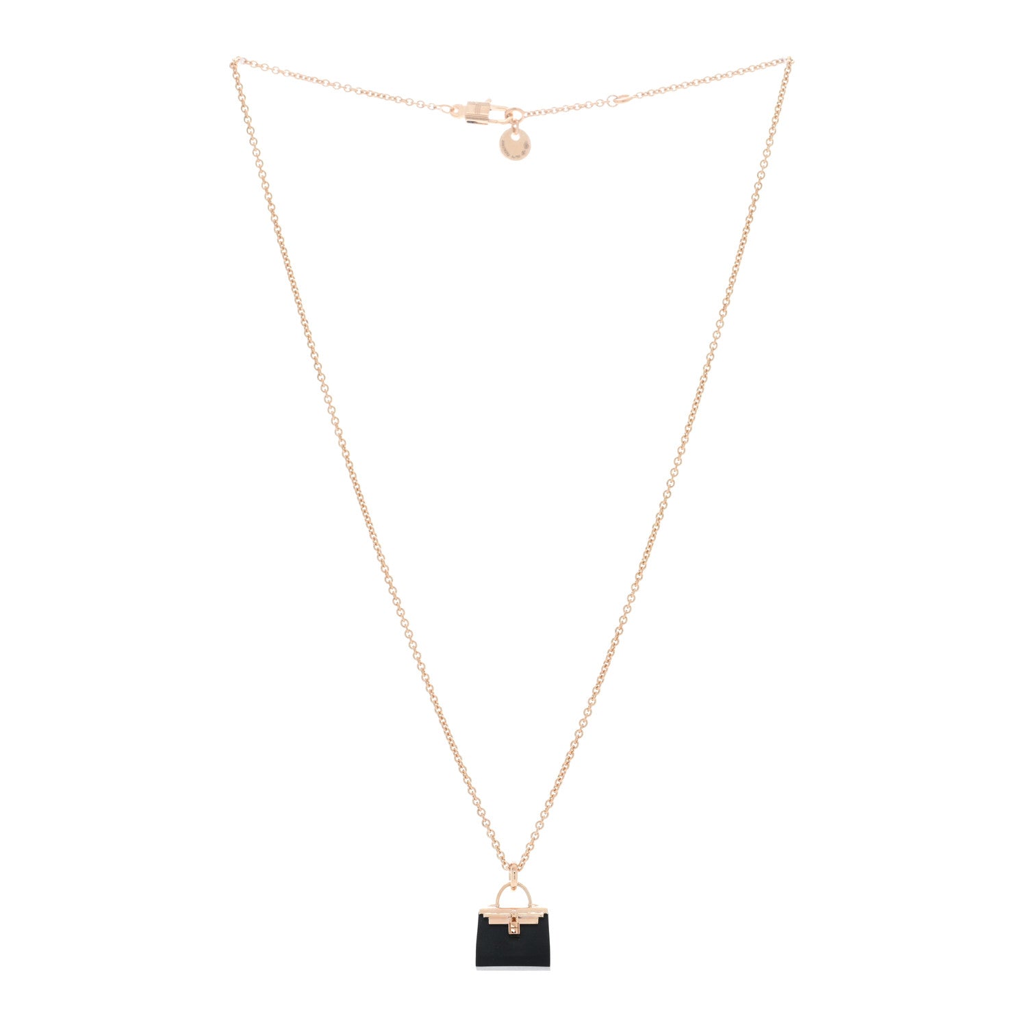 Hermes 18K Rose Gold Black Jade Kelly Amulettes Pendant Necklace 3 of 5