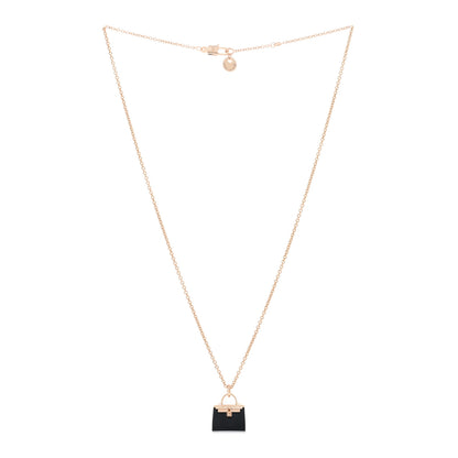 Hermes 18K Rose Gold Black Jade Kelly Amulettes Pendant Necklace 3 of 5