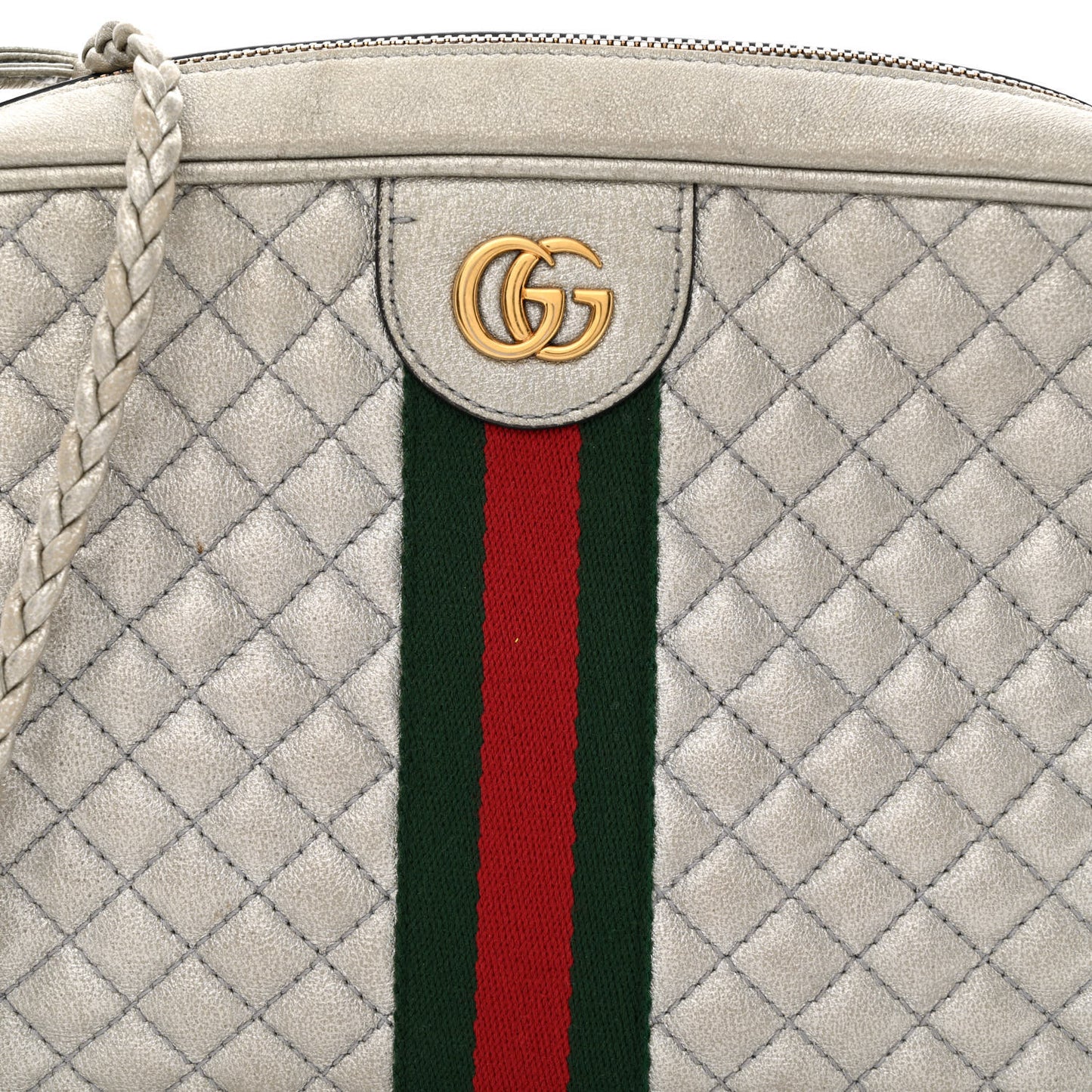 Laminated Nappa Web Trapuntata Small GG Shoulder Bag Argento