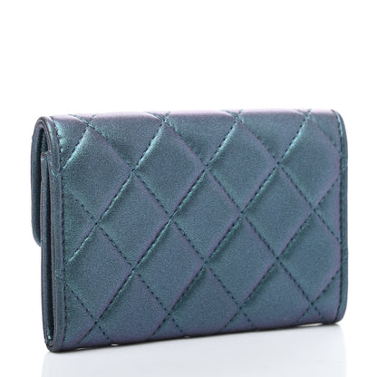 Chanel Iridescent Lambskin Quilted Flap Card Holder Turquoise 5 of 16