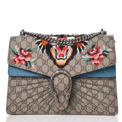 Gucci GG Supreme Monogram Angry Cat Embroidered Medium Dionysus Shoulder Bag Beige Ultramarine 1 of 9