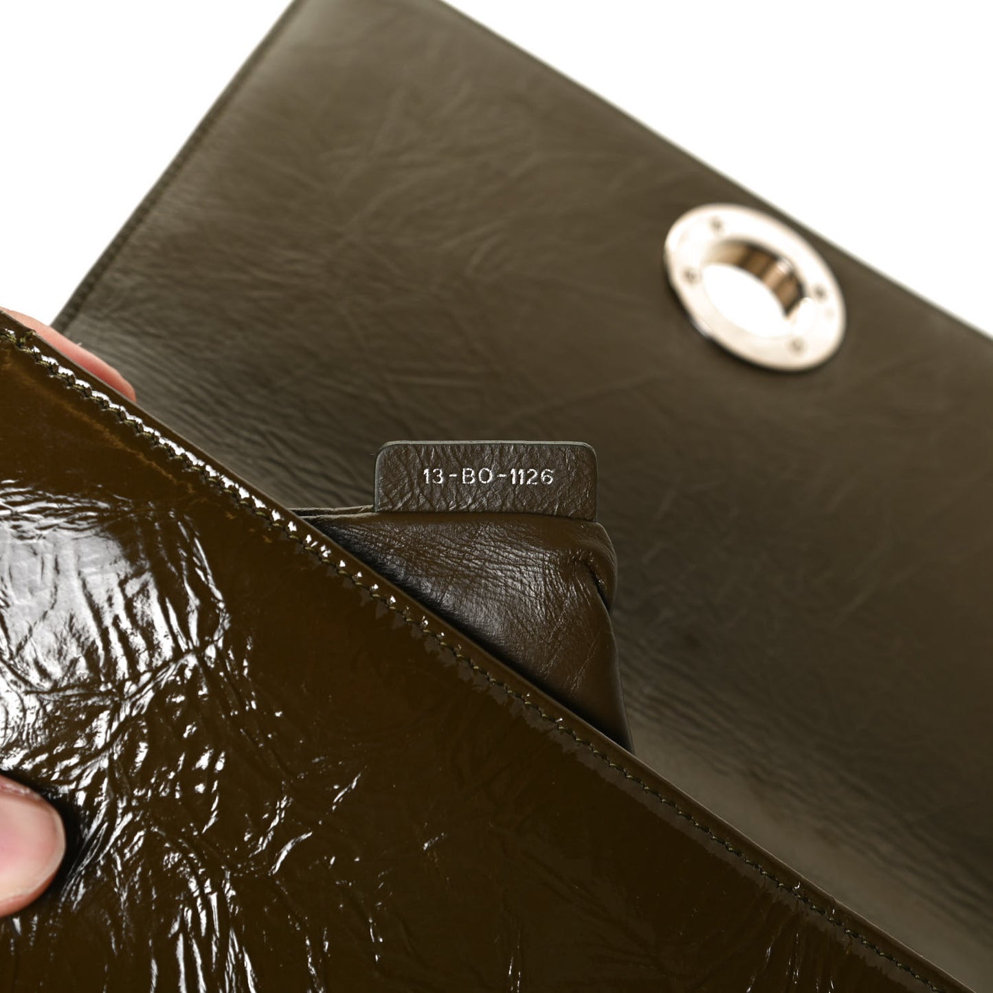 Patent Medium Diorama Flap Bag Green