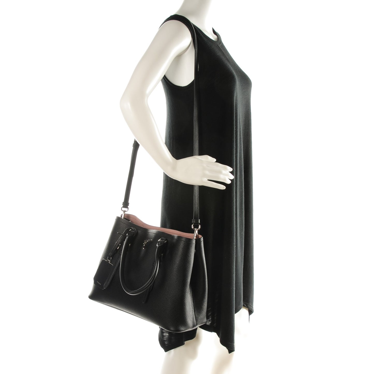 Saffiano Cuir Double Handle Tote Black Mughetto