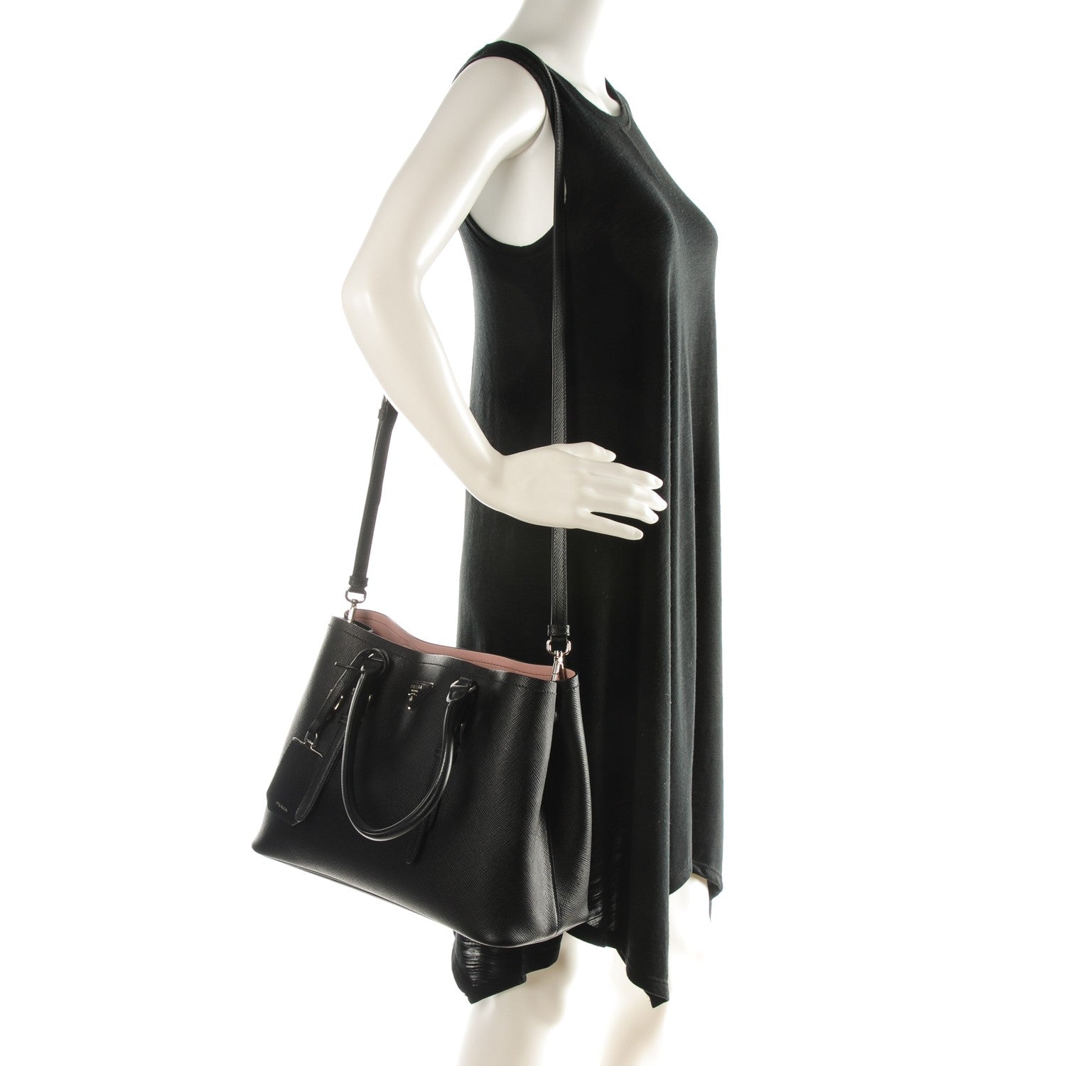 Prada Saffiano Cuir Double Handle Tote Black Mughetto 2 of 7