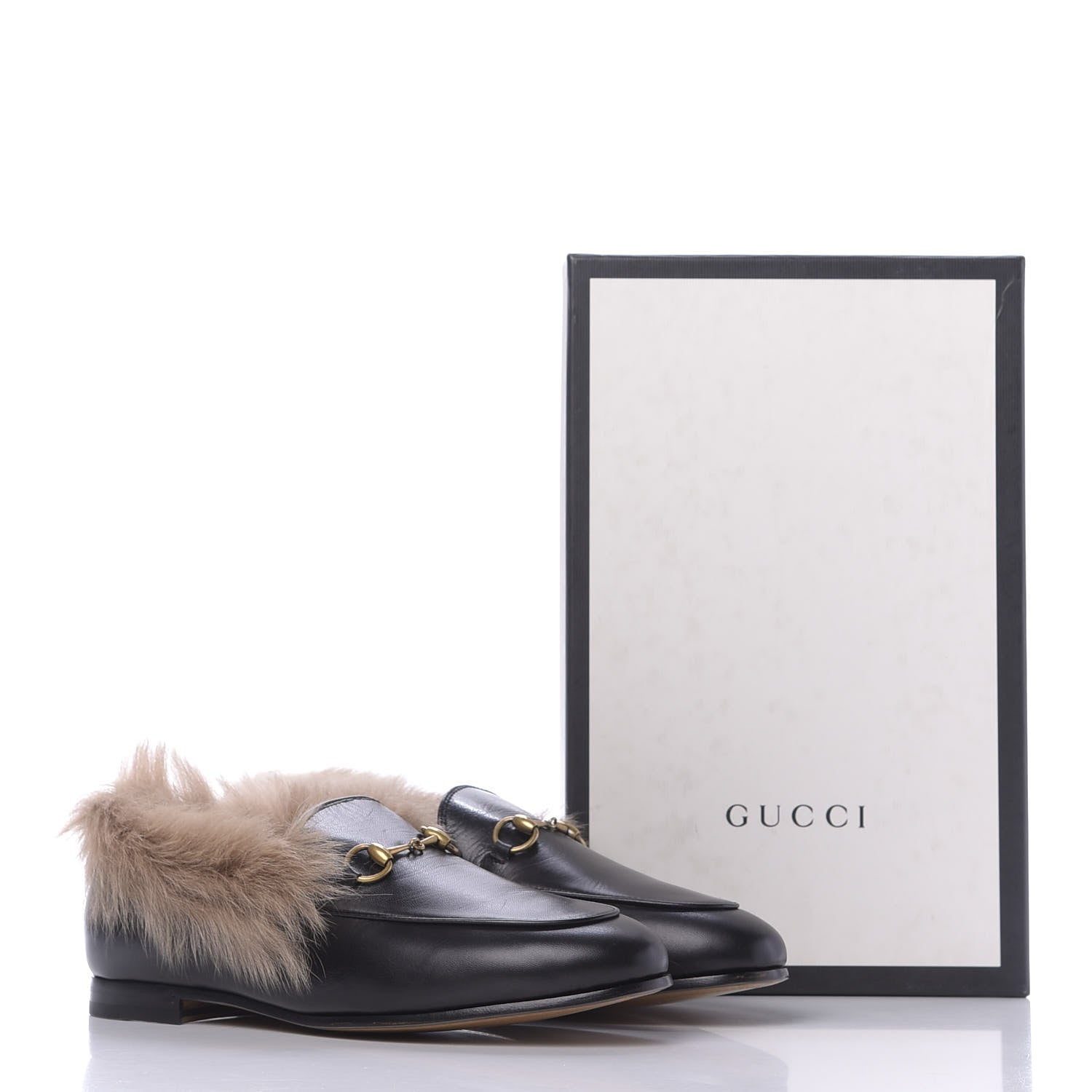 Gucci Malaga Kid Fur Womens Jordaan Loafers 39 Black Natural 9 of 9