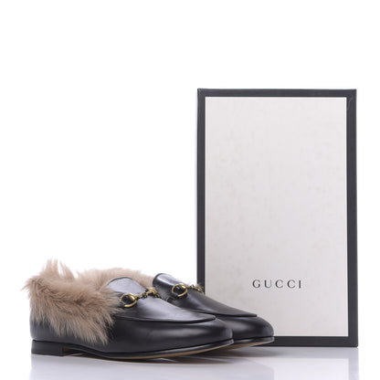 Gucci Malaga Kid Fur Womens Jordaan Loafers 39 Black Natural 9 of 9