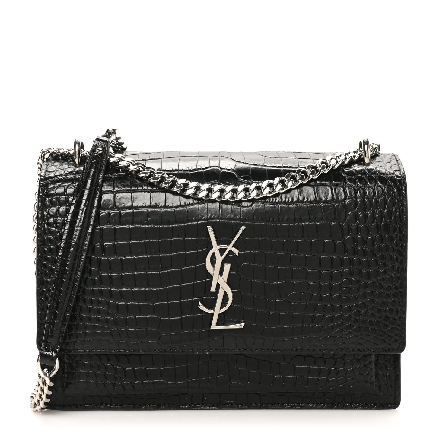 Calfskin Crocodile Embossed Medium Monogram Sunset Black