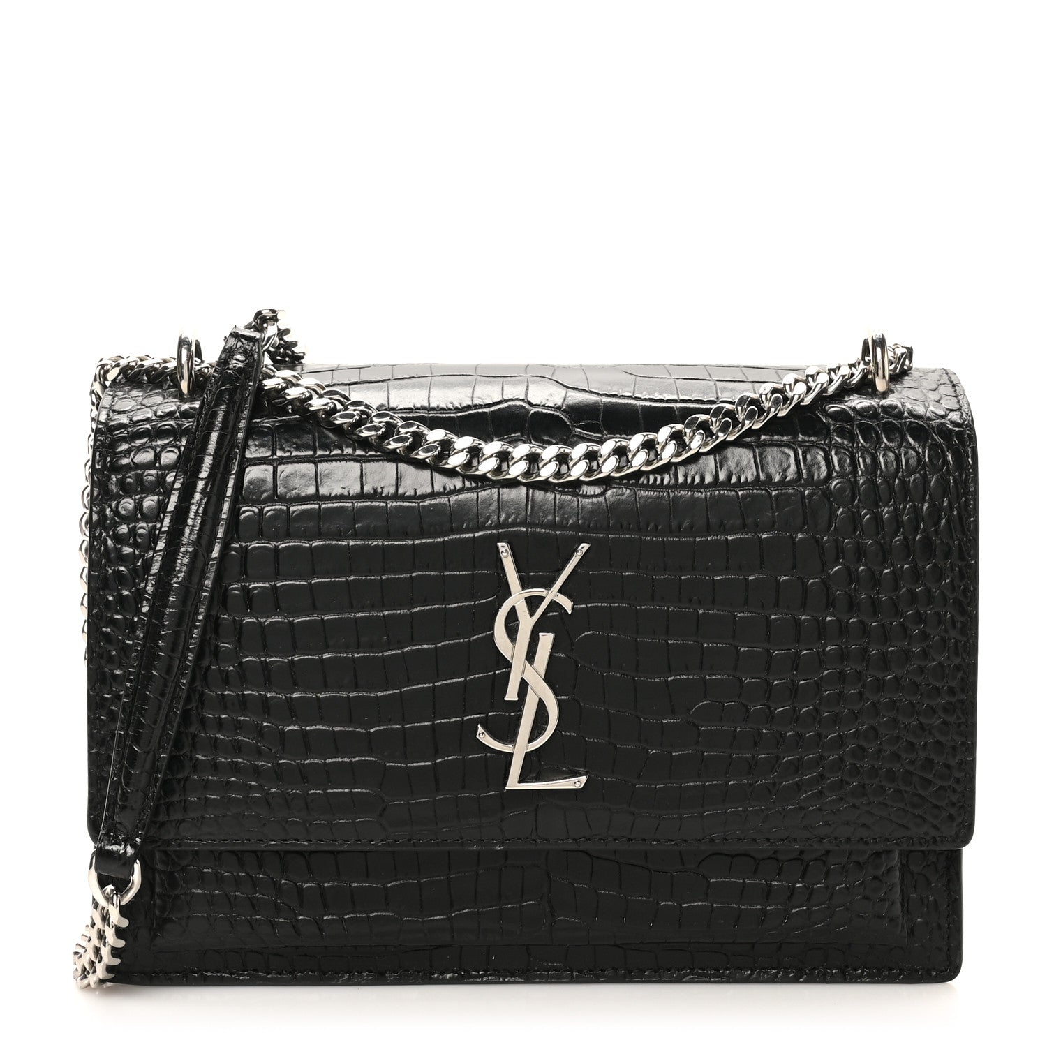 Saint Laurent Calfskin Crocodile Embossed Medium Monogram Sunset Black 1 of 10