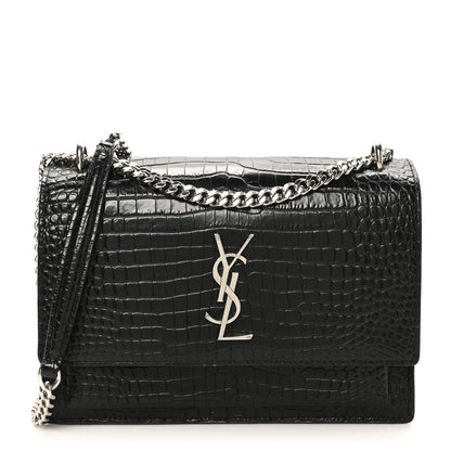 Saint Laurent Calfskin Crocodile Embossed Medium Monogram Sunset Black 1 of 10