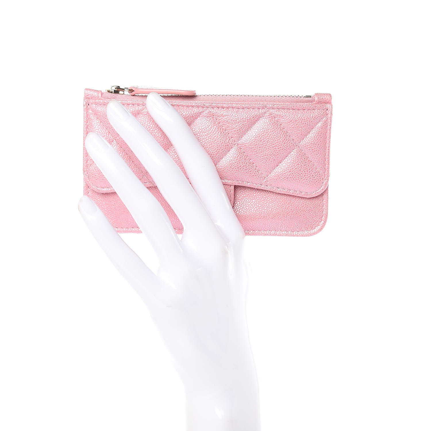 Chanel Iridescent Caviar Quilted Flap Zip Card Holder Pink 2 of 8