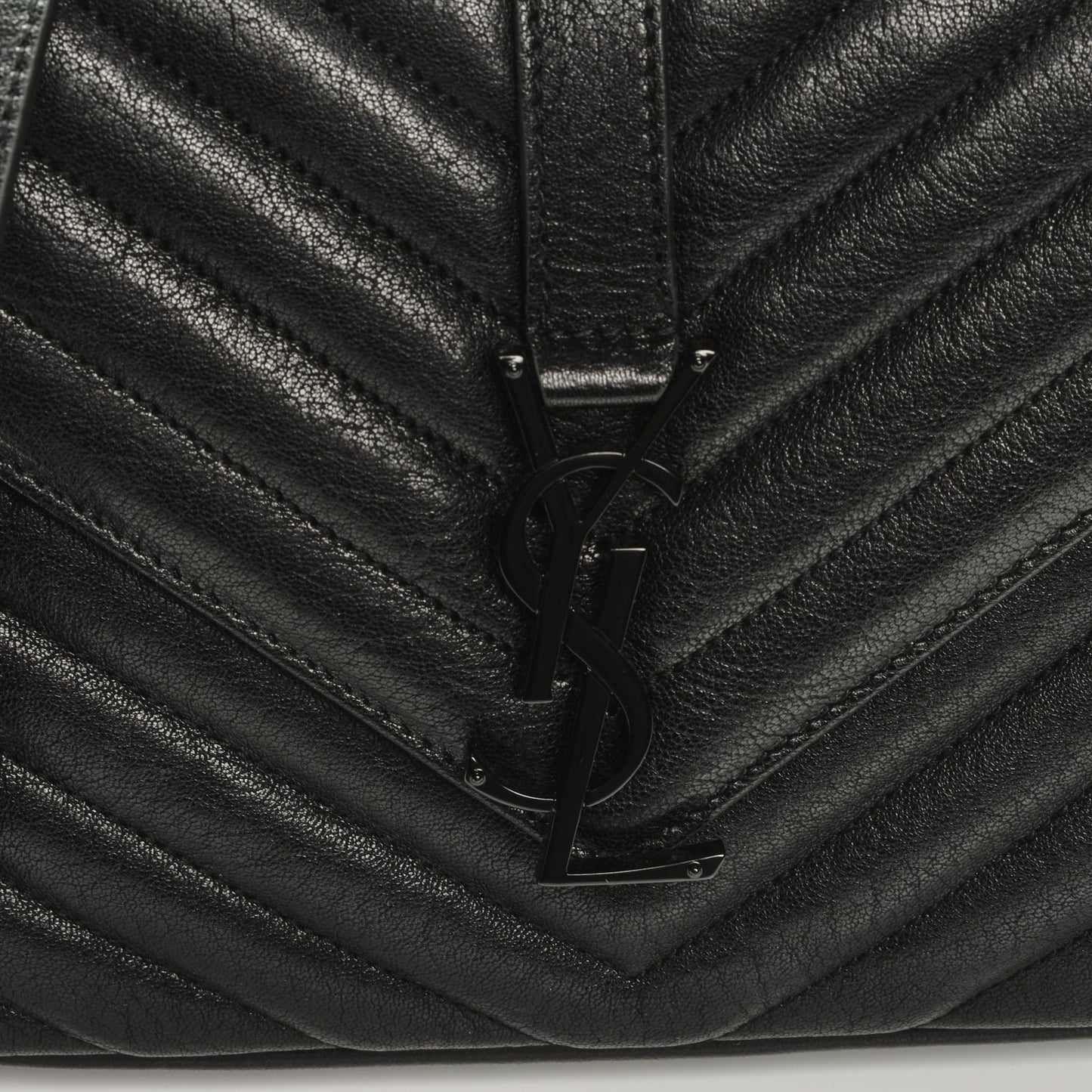 Sheepskin Matelasse Chevron Monogram Medium College Bag Black