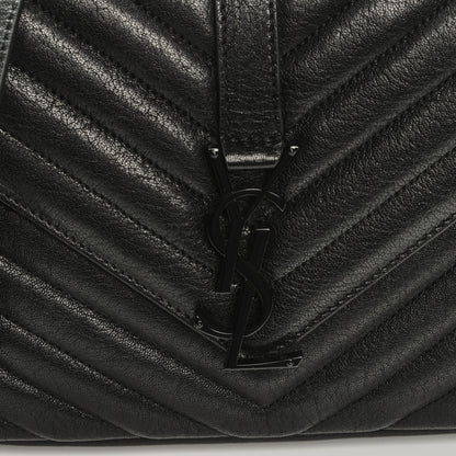 Saint Laurent Sheepskin Matelasse Chevron Monogram Medium College Bag Black 6 of 8