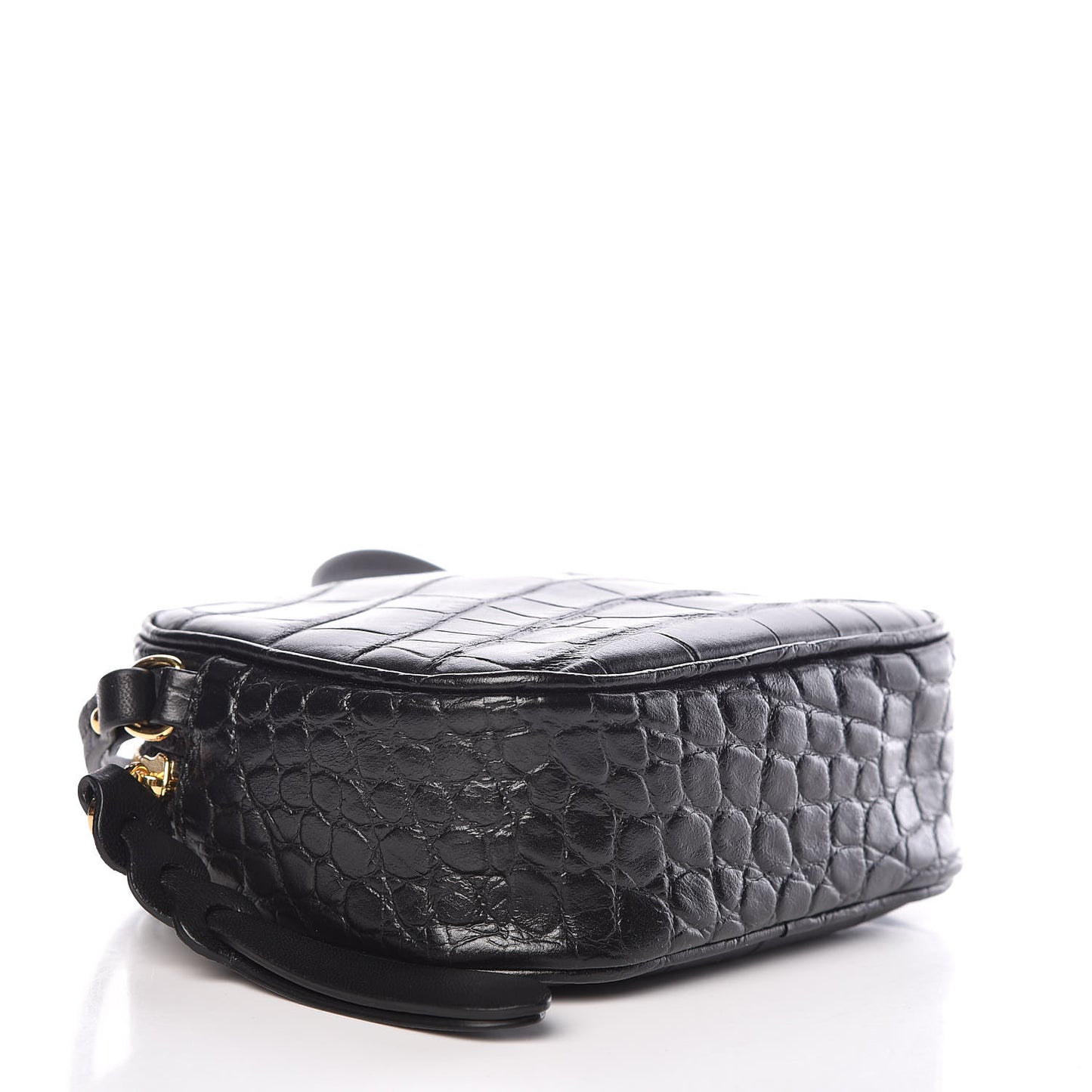 Calfskin Crocodile Embossed Mini Camera Shoulder Bag Black