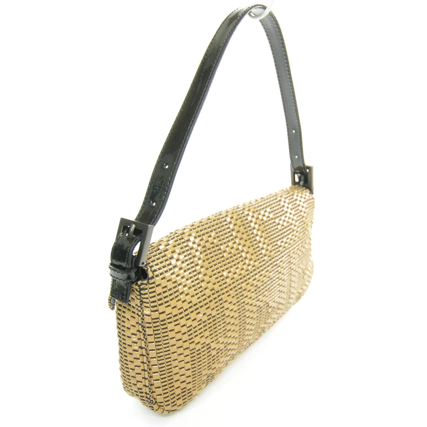 Patent Woven Baguette Natural Black