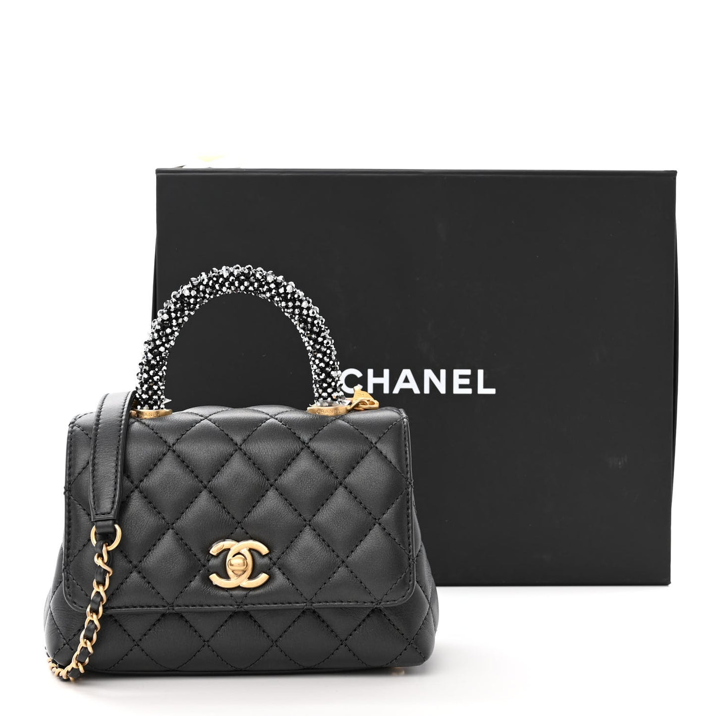 Calfskin Strass Quilted Extra Mini Coco Handle Flap Dark Grey