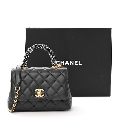 Chanel Calfskin Strass Quilted Extra Mini Coco Handle Flap Dark Grey 14 of 14