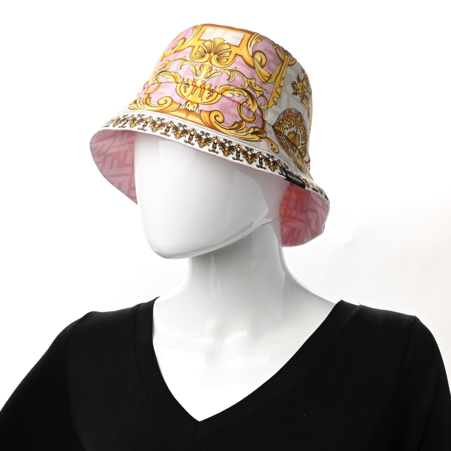 Fendi X VERSACE Silk Fendace FF Baroque Bucket Hat Pink 2 of 9