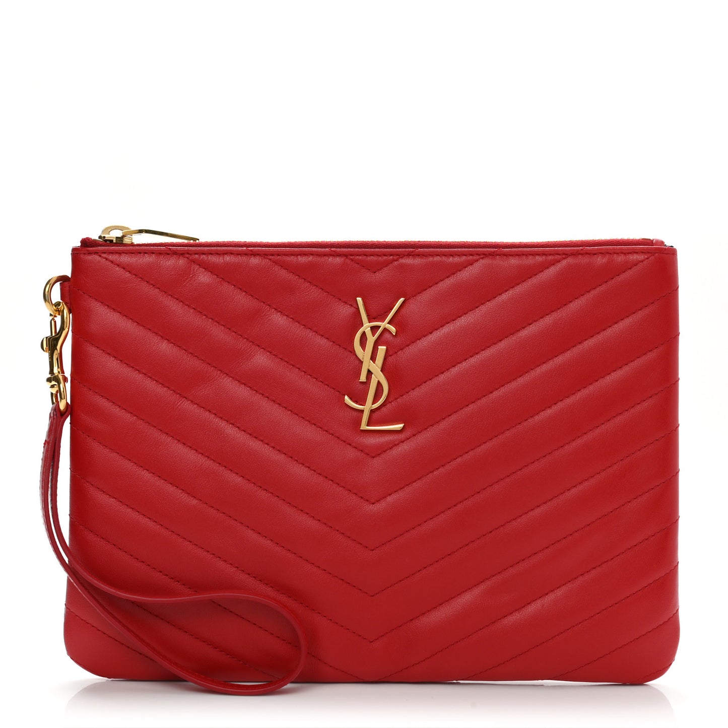 Calfskin Matelasse Chevron Monogram A5 Wristlet Red