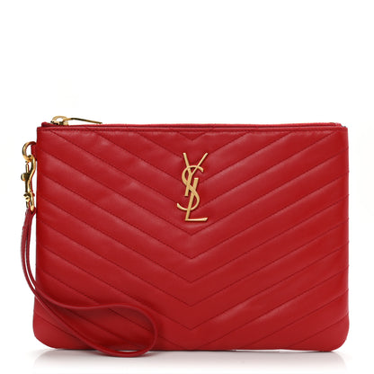 Saint Laurent Calfskin Matelasse Chevron Monogram A5 Wristlet Red 1 of 8