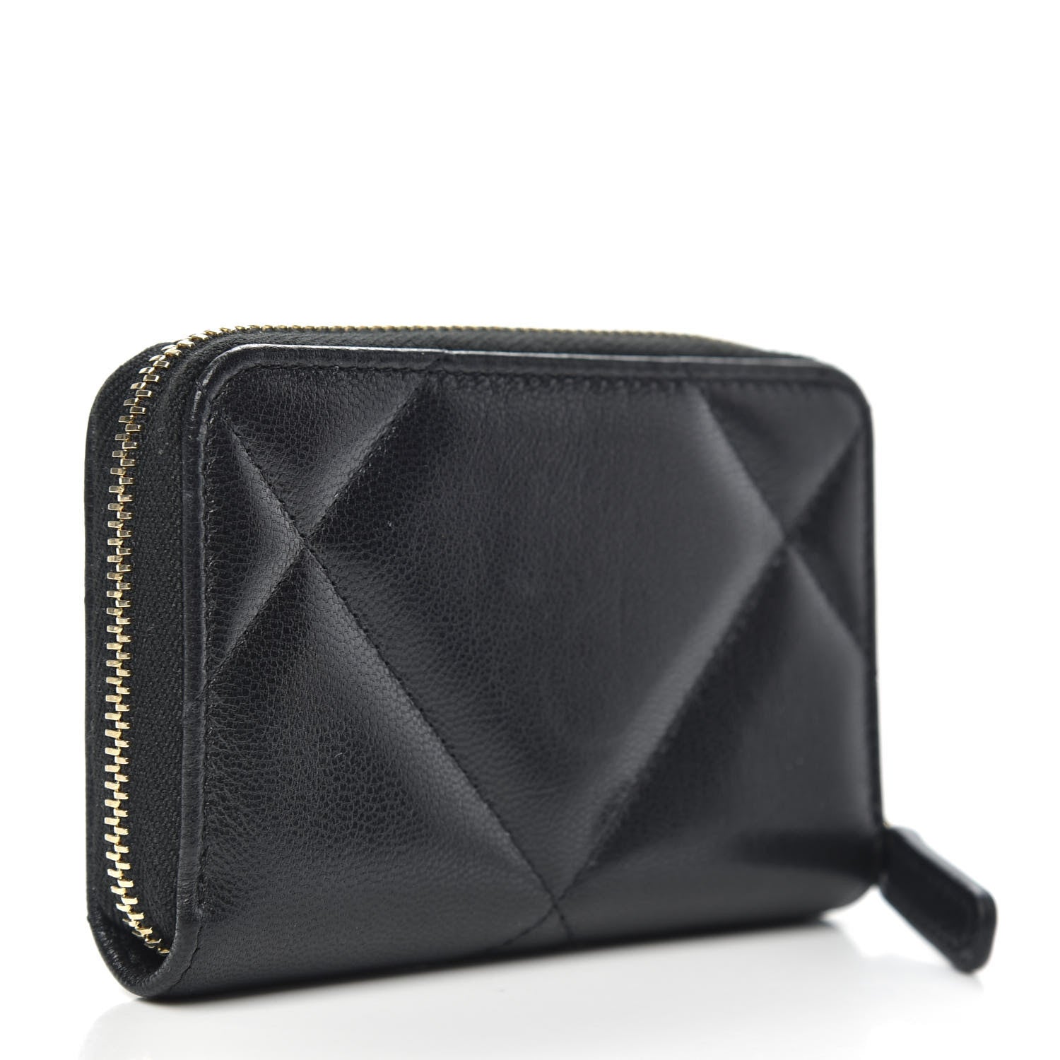 Chanel Shiny Goatskin Quilted Chanel 19 Zip Around Coin Purse Wallet Black 3 of 9