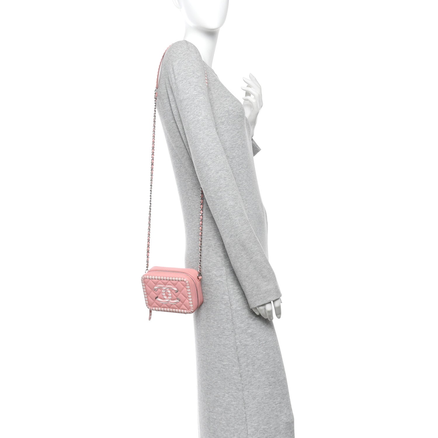 Chanel Caviar Quilted Striped CC Filigree Clutch With Chain Pink White 2 of 10