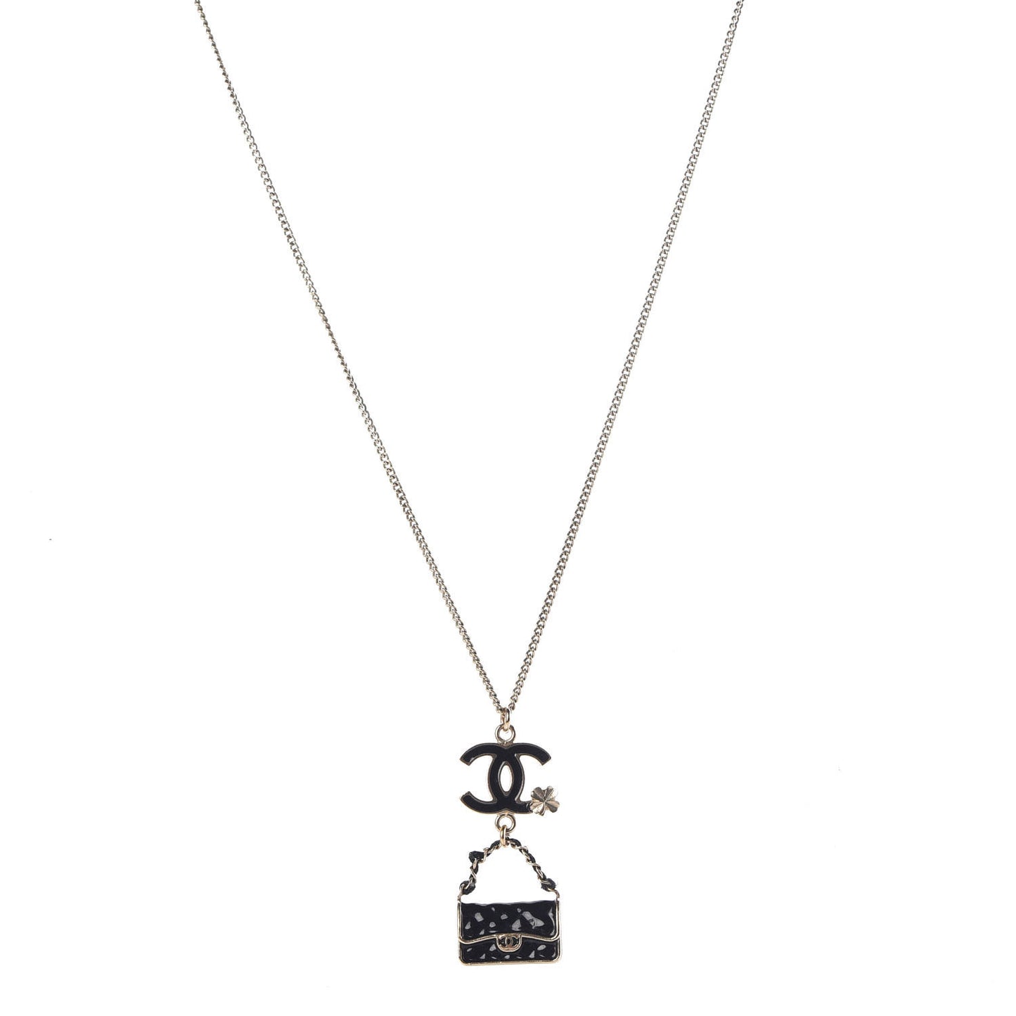 Enamel Charming Chic Classic Flap CC Charm Necklace Black