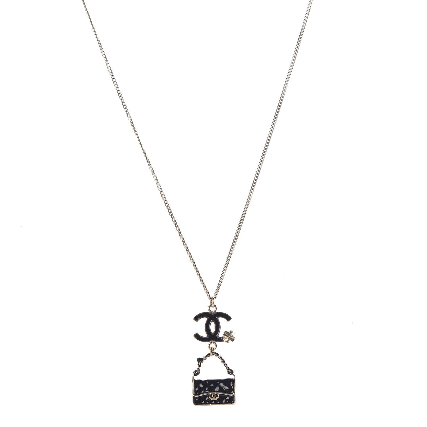 Chanel Enamel Charming Chic Classic Flap CC Charm Necklace Black 1 of 5