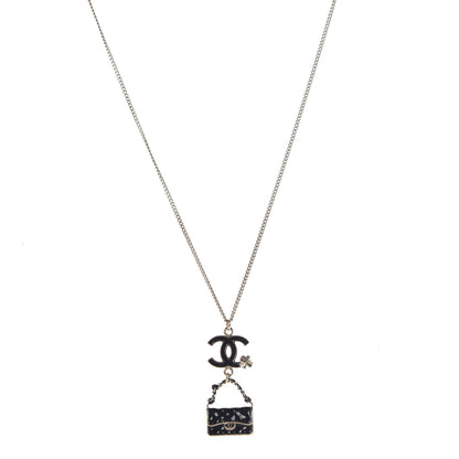 Chanel Enamel Charming Chic Classic Flap CC Charm Necklace Black 1 of 5