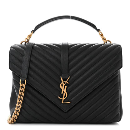 Saint Laurent Sheepskin Matelasse Chevron Monogram Large College Satchel Black 1 of 13