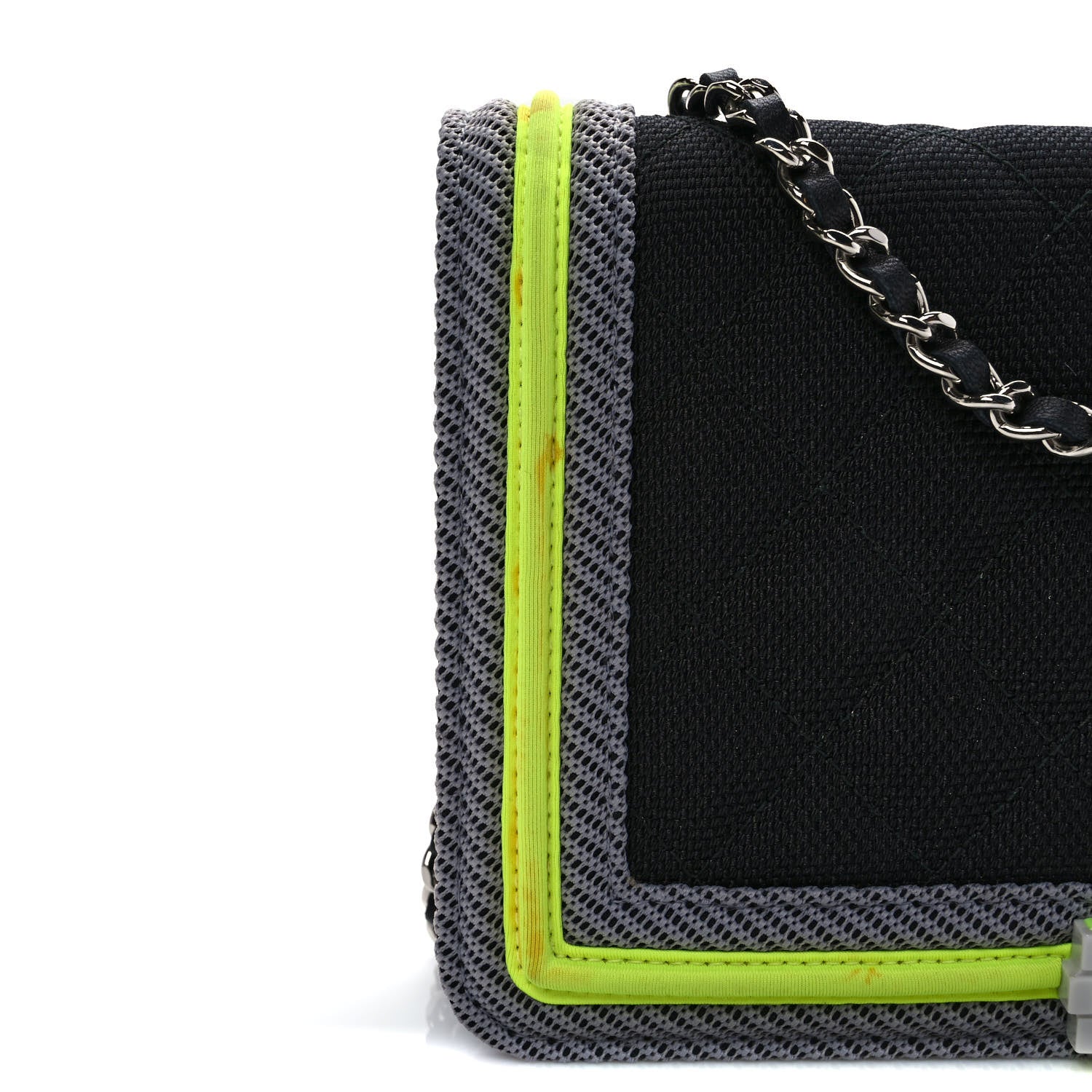 Chanel Canvas Quilted Fluo Boy Wallet On Chain WOC Black Grey Yellow 12 of 14