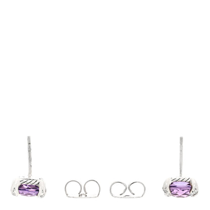 David Yurman Sterling Silver Diamond Amethyst 9mm Chatelaine Earrings 3 of 4