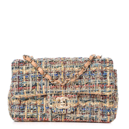 Chanel Tweed Quilted Mini Rectangular Flap Gold Blue 1 of 10
