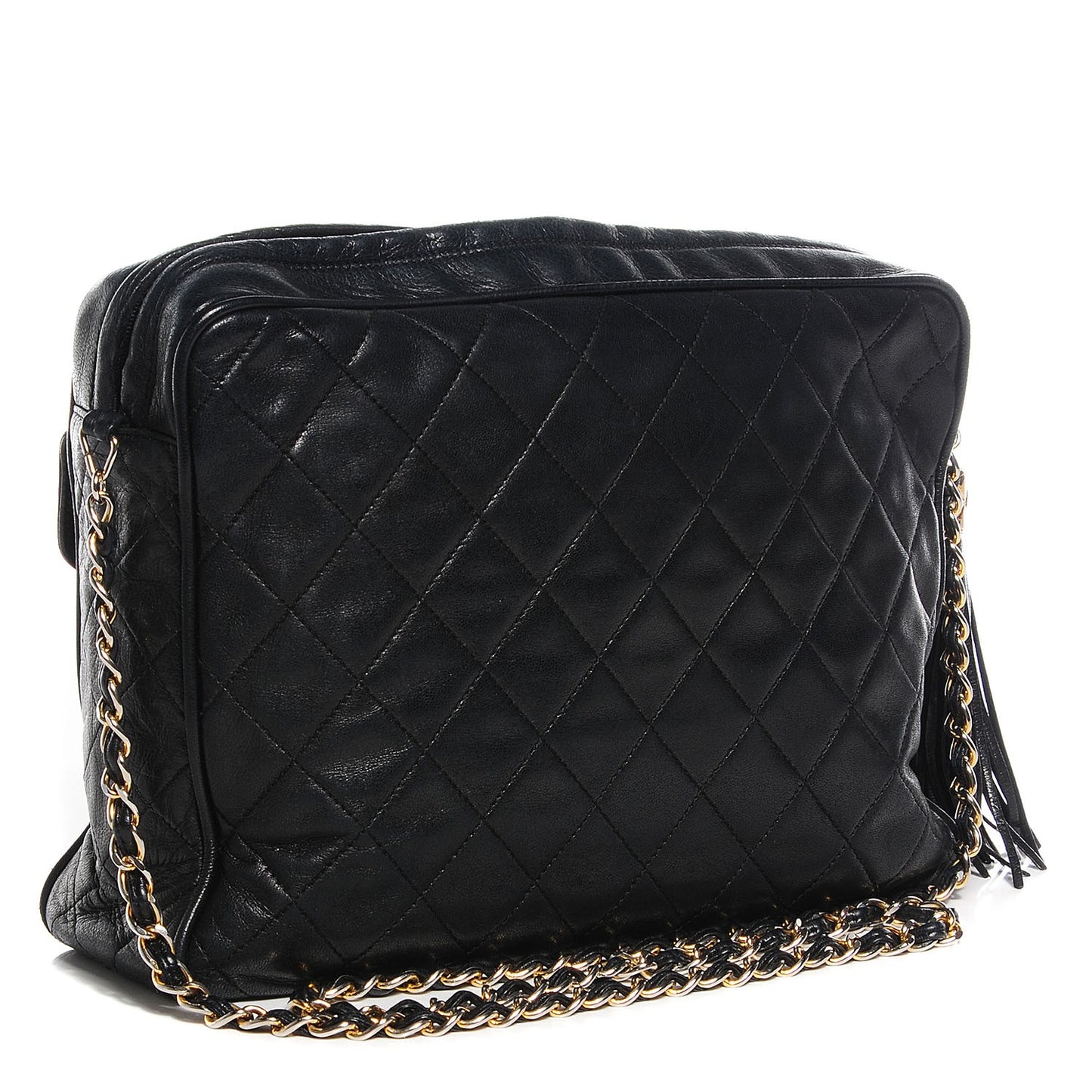 Lambskin Quilted Tassel Camera Case Black