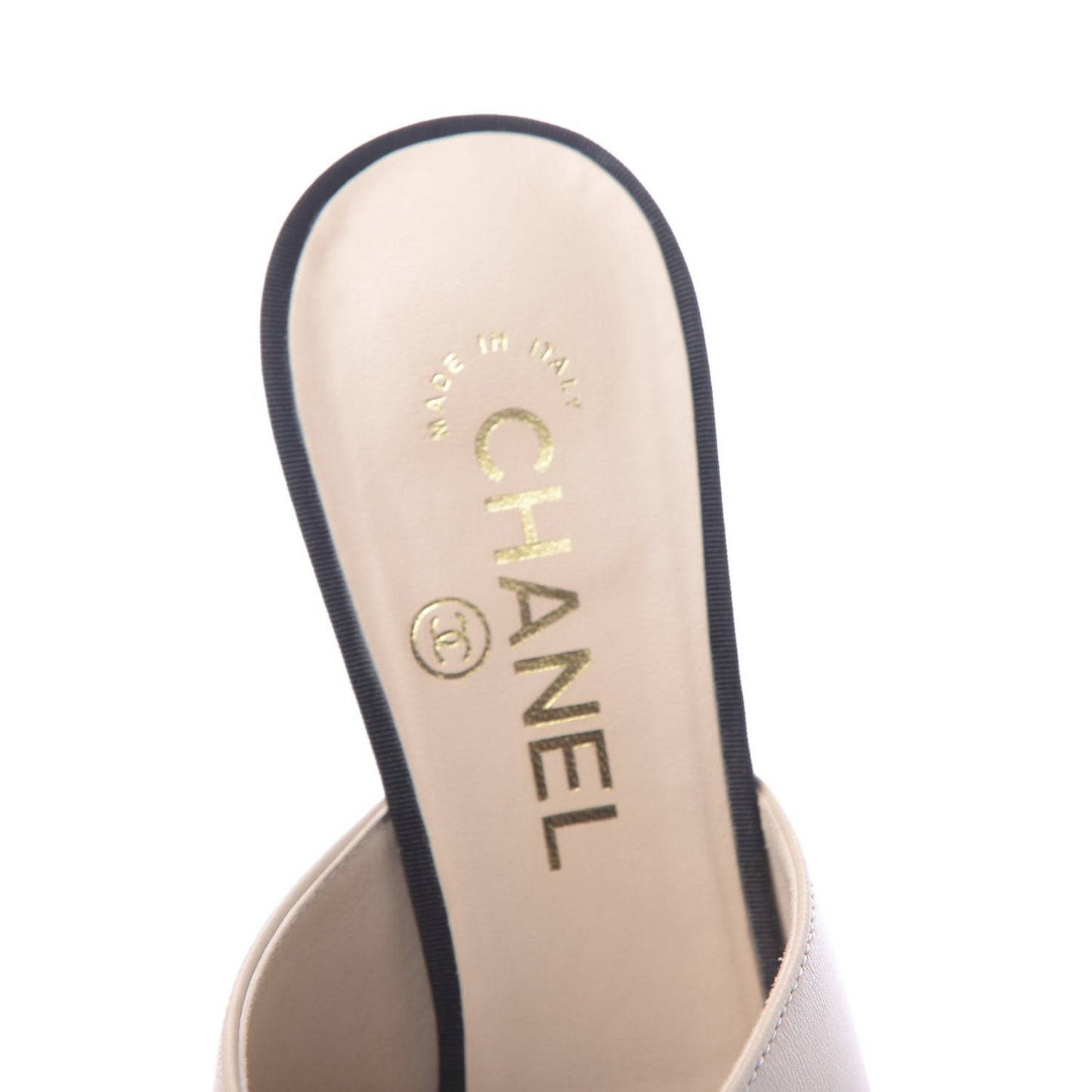Lambskin Grosgrain Cap Toe Pearl Mule 38.5 Beige Black