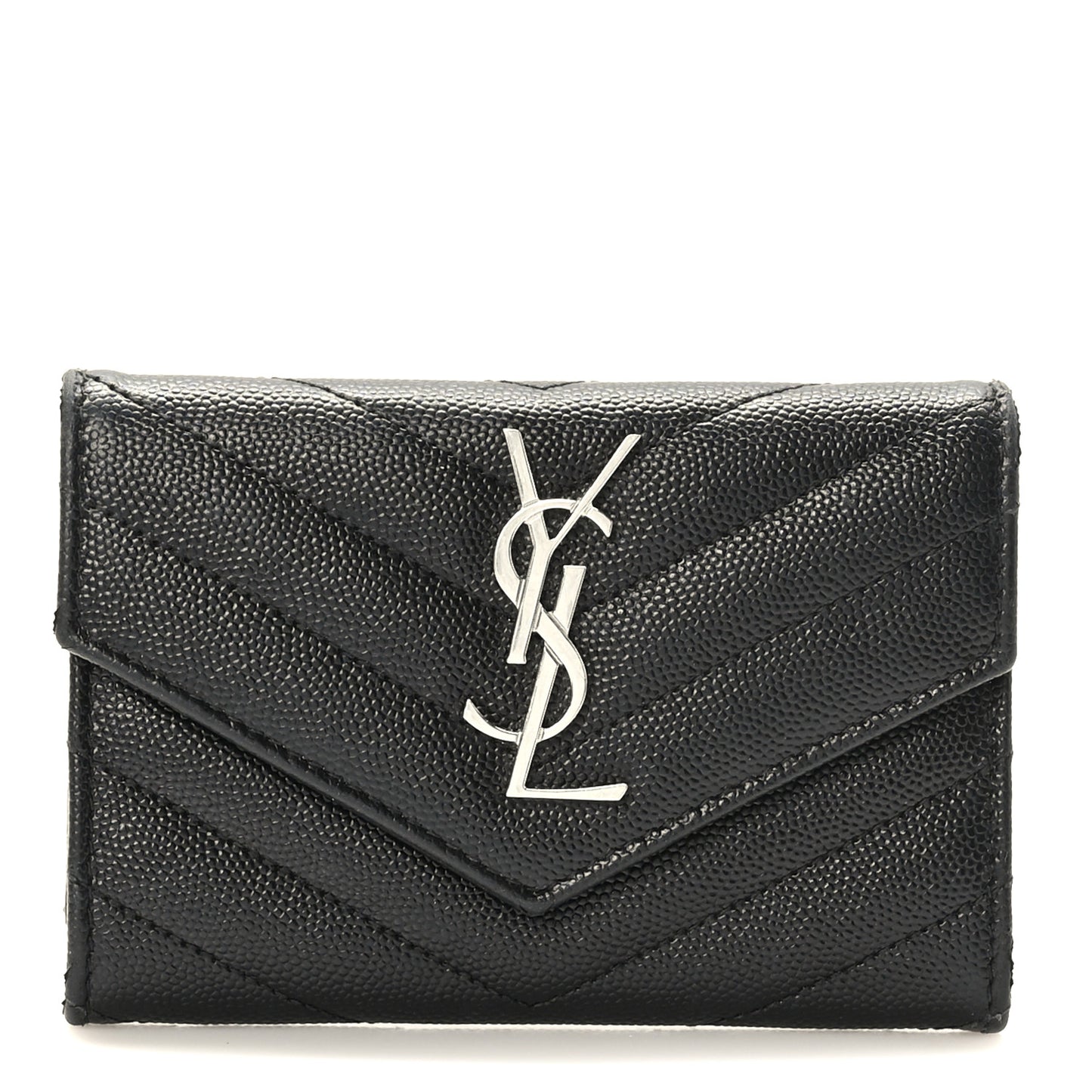 Grain De Poudre Matelasse Chevron Small Monogram Envelope Wallet Black