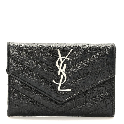 Saint Laurent Grain De Poudre Matelasse Chevron Small Monogram Envelope Wallet Black 1 of 8