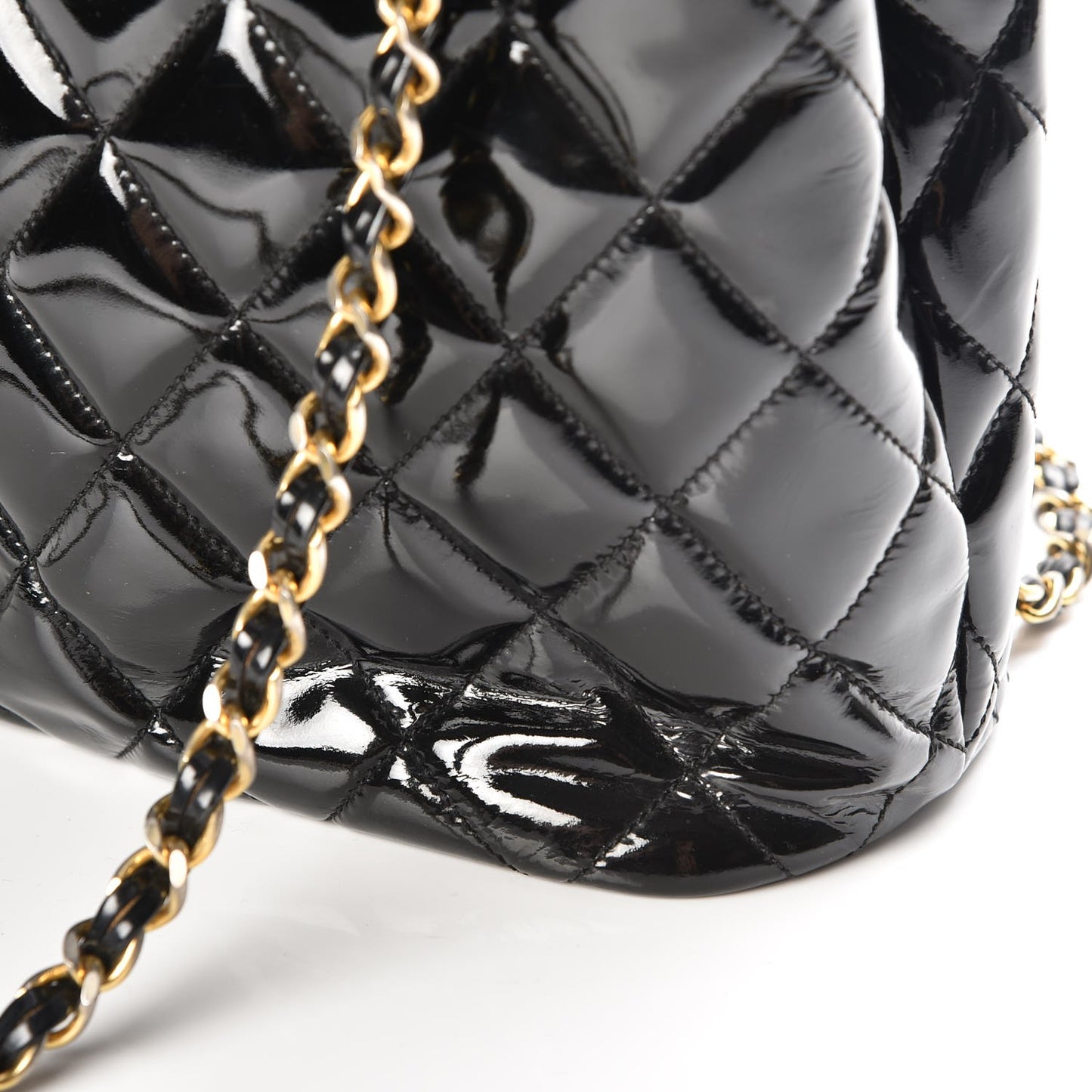 Patent Quilted Shoulder Bag Black