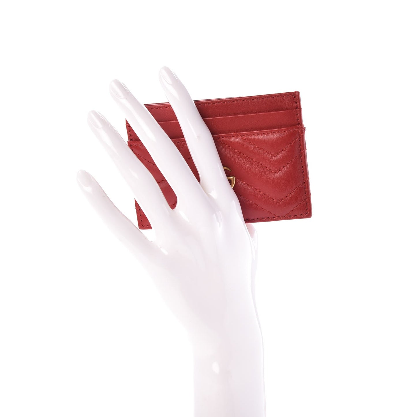 Calfskin Matelasse GG Marmont Card Holder Hibiscus Red