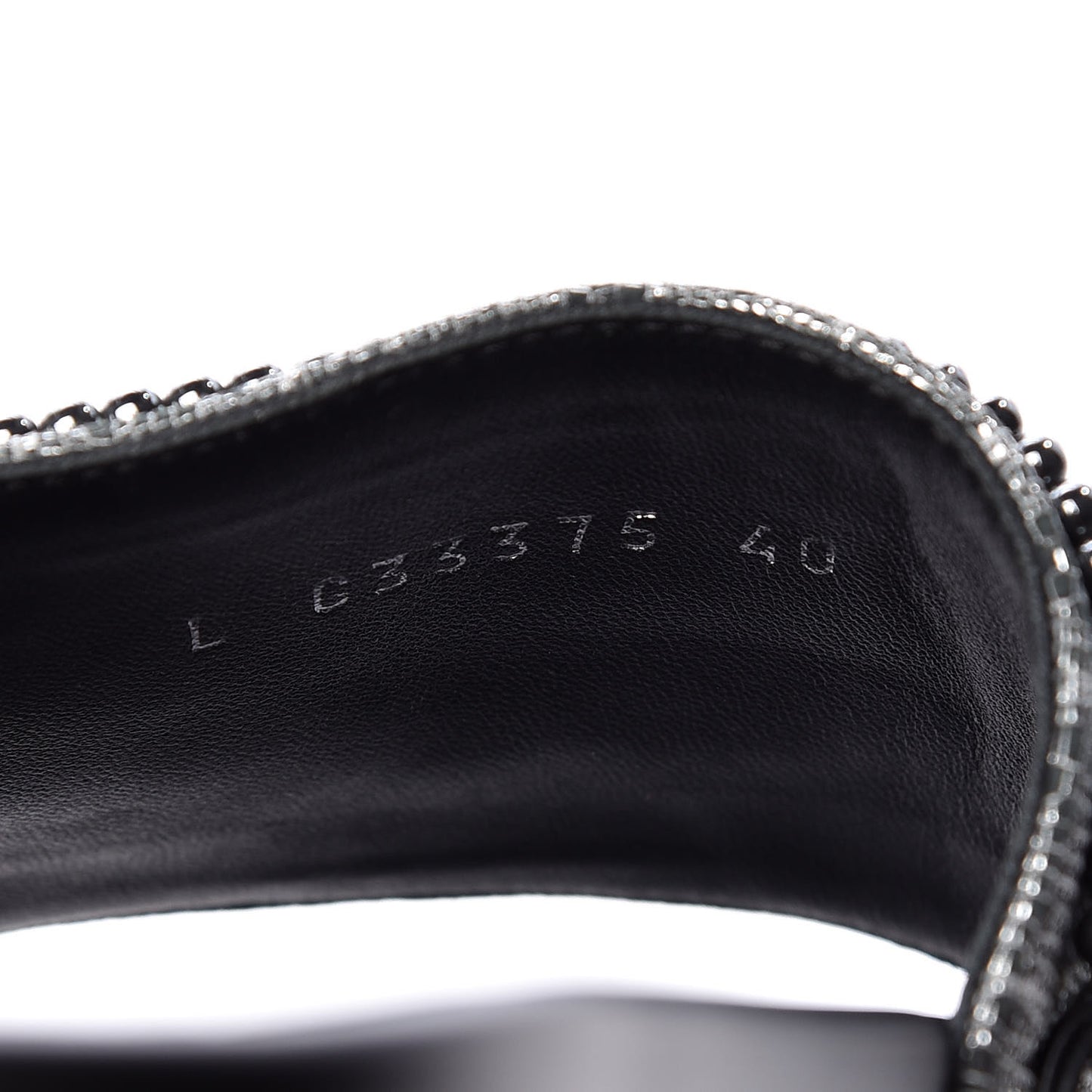 Fantasy Lambskin Pearl Chain CC Flat Mules 40 Silver Black