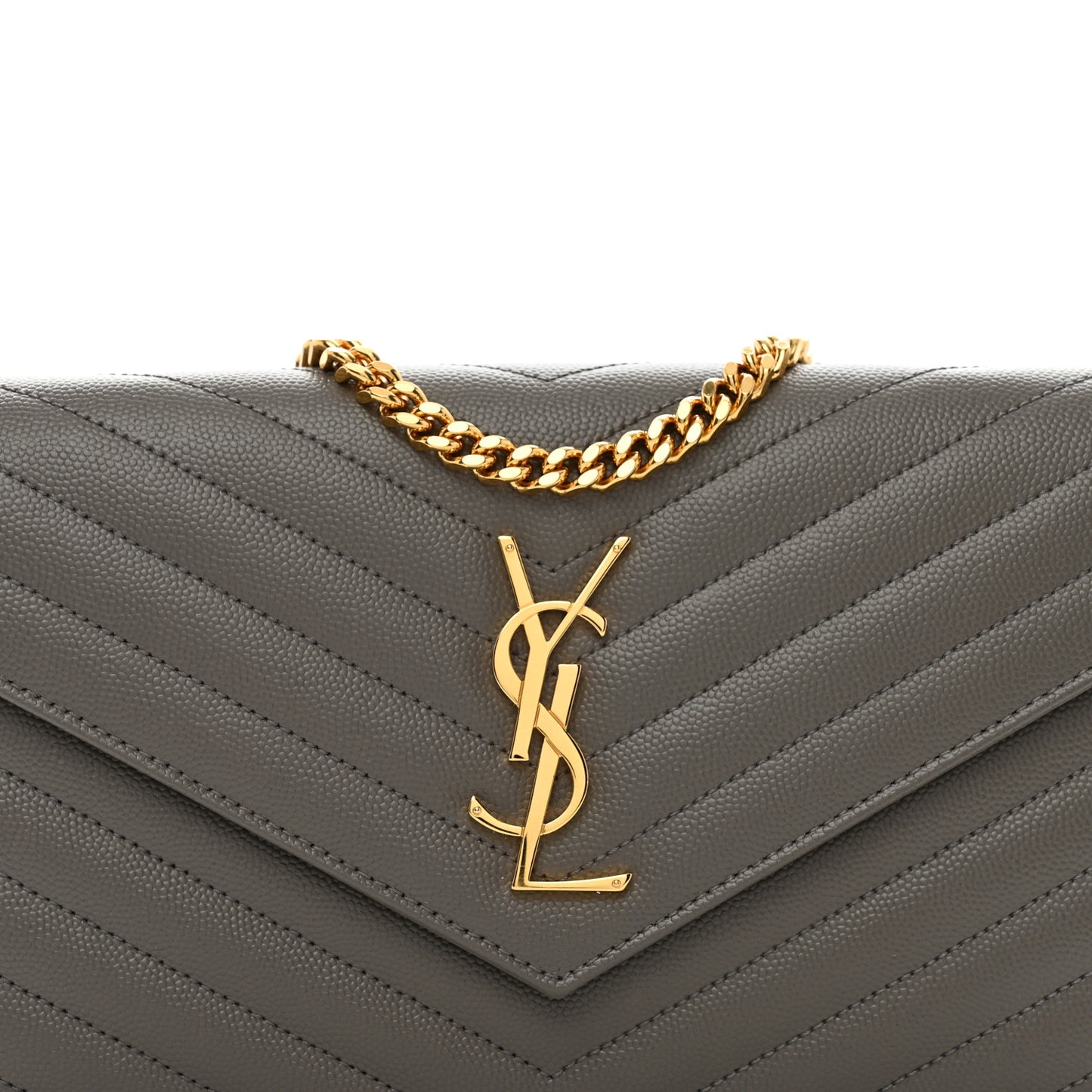 Grain De Poudre Matelasse Chevron Monogram Chain Wallet Fog